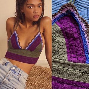 FREE PEOPLE Another Long Weekend Bralette SMALL NWT New crochet army green combo